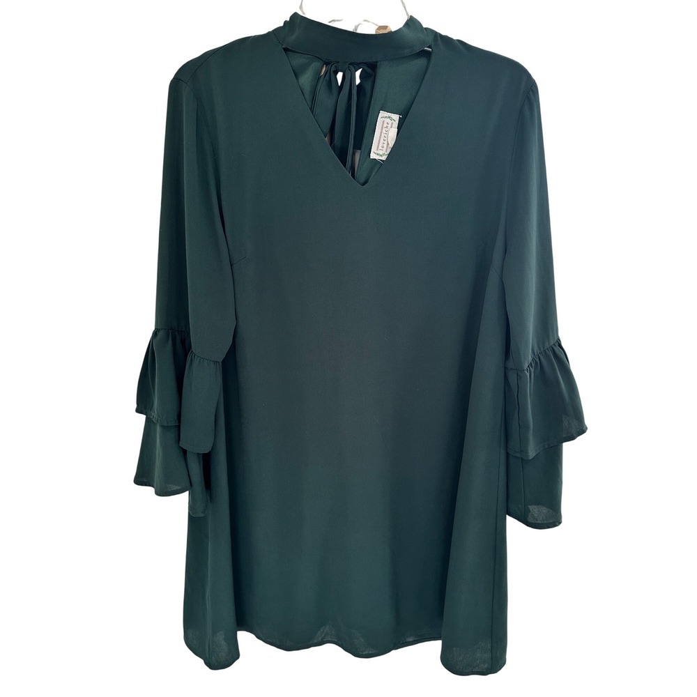 Loveriche‎ Dark Green Tie Neck Long Sleeve Mini Dress Emerald Womens M